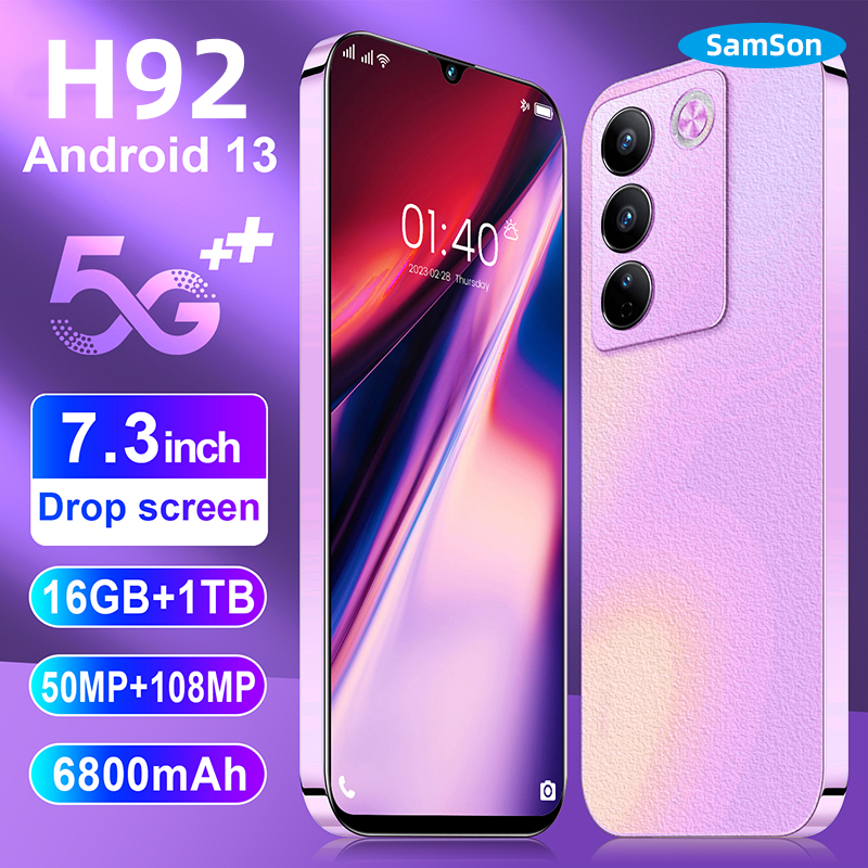 Original H92 Android13.0 Phones Cheap 7.3 Inch 5g smart phone hot selling 16GB+1TB mobile phone 2024
